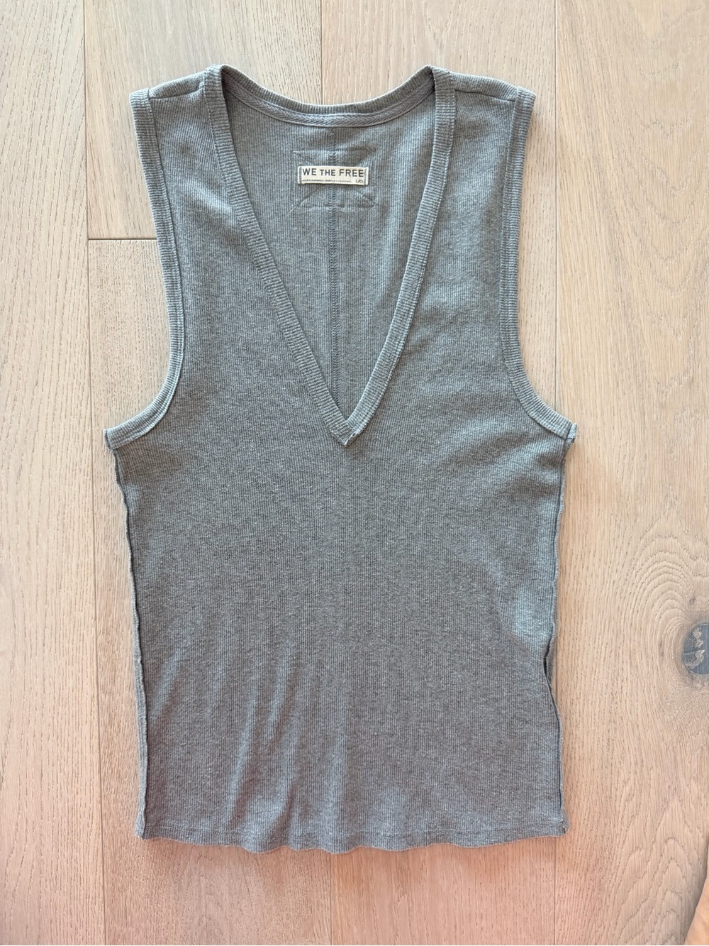 We The Free Ribbed V-Neck Tank Top — Gray